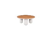 Petite table basse ronde design haut de gamme en aluminium et en teck - IRIS