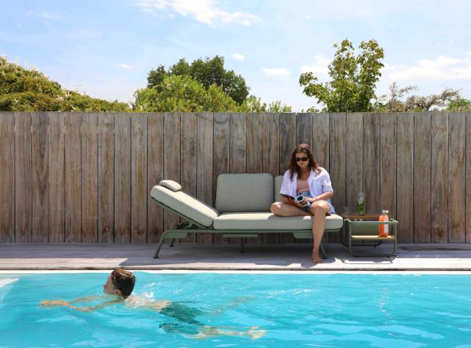 Salon de jardin / bain de soleil modulable en aluminium vert - SUNNY
