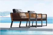 Salon de jardin d'angle luxe en aluminium et en bois teck - COFY