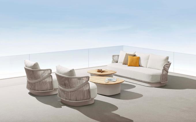 Salon de jardin design luxe en aluminium et en corde tressée - LASKA BEIGE